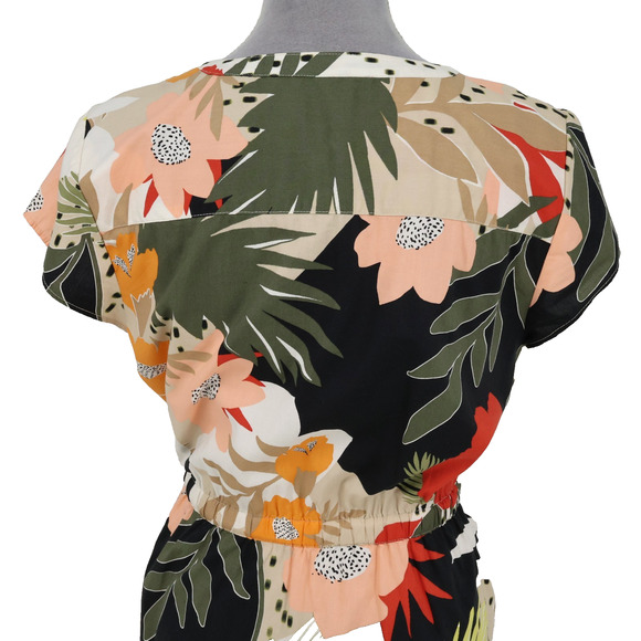 Loft Dress Petites 10P Beige Red Black Floral Cotton Blend Button Up Pockets - Picture 8 of 16